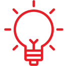 Red light bulb icon on black background.