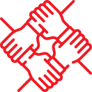 Four red hands forming a square.